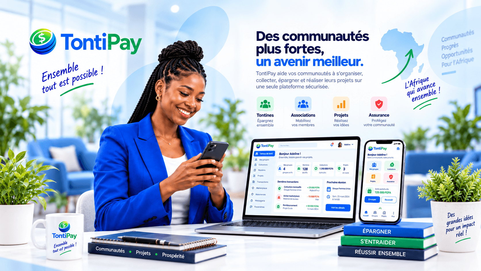Une organisatrice utilisant TontiPay avec les interfaces web et mobile